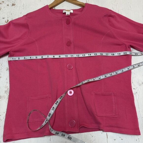 Vintage Talbots Cotton Sweater XL Womens Pink Cardigan Button Up Pockets Stretch - Picture 9 of 11